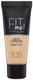 Maybelline Fit Me Matte + Poreless Liquid Make Up 105 Natural Ivory 30ml