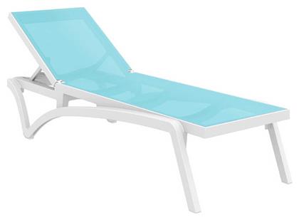 Ξαπλώστρα Πλαστική Pacific με Ύφασμα Textilene & Ρόδες Turquoise-White 193x68x35εκ.