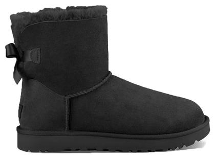 Ugg Australia Mini Bailey Bow II Suede Γυναικεία Μποτάκια με Γούνα Μαύρα