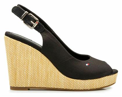 Tommy Hilfiger Iconic Elena Sling Back Καλοκαιρινές Γυναικείες Πλατφόρμες Μαύρες