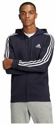 Adidas Essentials 3-Stripes Logo Ζακέτα Navy Μπλε με Κουκούλα