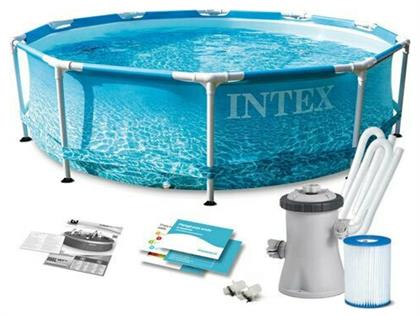 Intex Beachside Metal Frame Στρογγυλή Πισίνα με Μεταλλικό Σκελετό & Αντλία Φίλτρου 305x76εκ. Μπλε