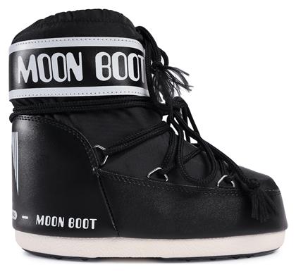 Moon Boot Icon Low Δερμάτινες Γυναικείες Μπότες Χιονιού Μαύρες