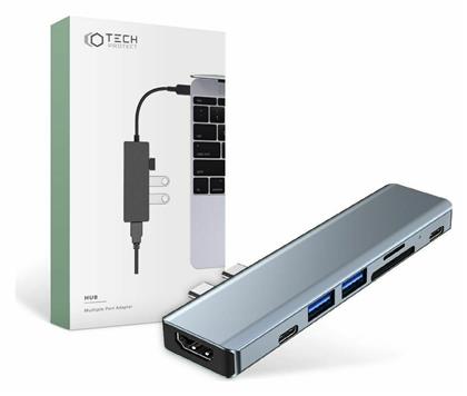 Tech-Protect V5-HUB USB 3.0 Hub 4 Θυρών με σύνδεση USB-C Γκρι