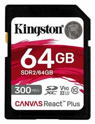 Kingston Canvas React Plus SDXC 64GB Class 10 U3 V90 UHS-II