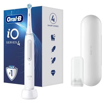 Oral-B iO Series 4 Ηλεκτρική Οδοντόβουρτσα με Χρονομετρητή, Αισθητήρα Πίεσης και Θήκη Ταξιδίου White