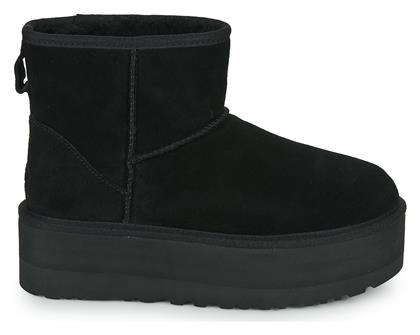 Ugg Australia Classic Mini Platform Suede Γυναικεία Μποτάκια Αστραγάλου με Γούνα Μαύρα