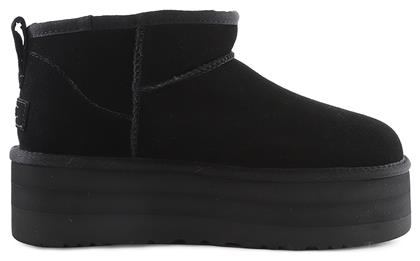 Ugg Australia Ultra Classic Mini Platform Suede Γυναικεία Μποτάκια με Πλατφόρμα & Γούνα Μαύρα