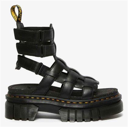 Dr. Martens Ricki Δερμάτινα Γυναικεία Σανδάλια Gladiator Flatforms σε Μαύρο Χρώμα