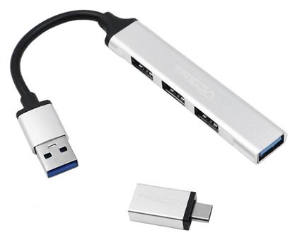 Treqa USB 3.0 Hub 4 Θυρών με σύνδεση USB-A Ασημί