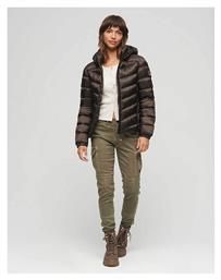 Superdry Fuji Κοντό Γυναικείο Puffer Μπουφάν για Χειμώνα Καφέ