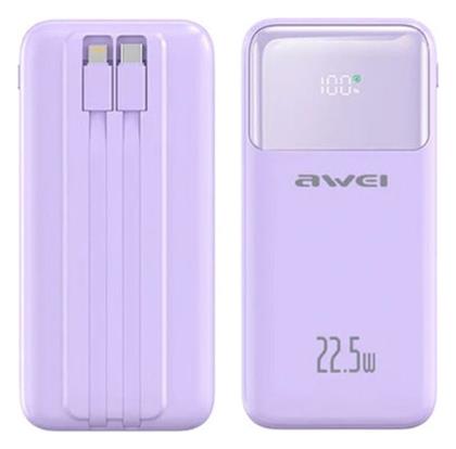 Awei P106K Power Bank 10000mAh 22.5W με 2 Θύρες USB-A και Θύρα USB-C Μωβ