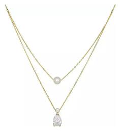 Κολιέ Χρυσό Κ14 Διπλό Μαργαριτάρι Δάκρυ Ζιργκόν 030660 030660 Χρυσός 14 Καράτια