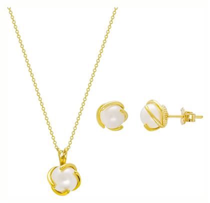 Kiriakos Gofas Σετ με Κολιέ & Σκουλαρίκια από Χρυσό 14K με Πέτρες και Πέρλες