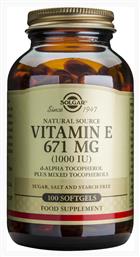 Solgar Vitamin E Βιταμίνη 1000iu 671mg 100 μαλακές κάψουλες