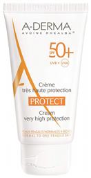 A-Derma Cream Protect Χωρίς Άρωμα Αντηλιακή Κρέμα Προσώπου SPF50 40ml